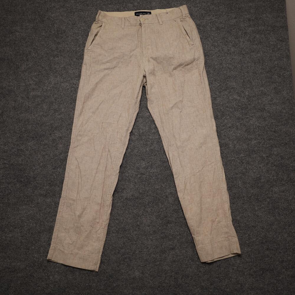 Abercrombie & Fitch Pants Mens 29x30 Beige Linen Cotton Chino Athletic Loose